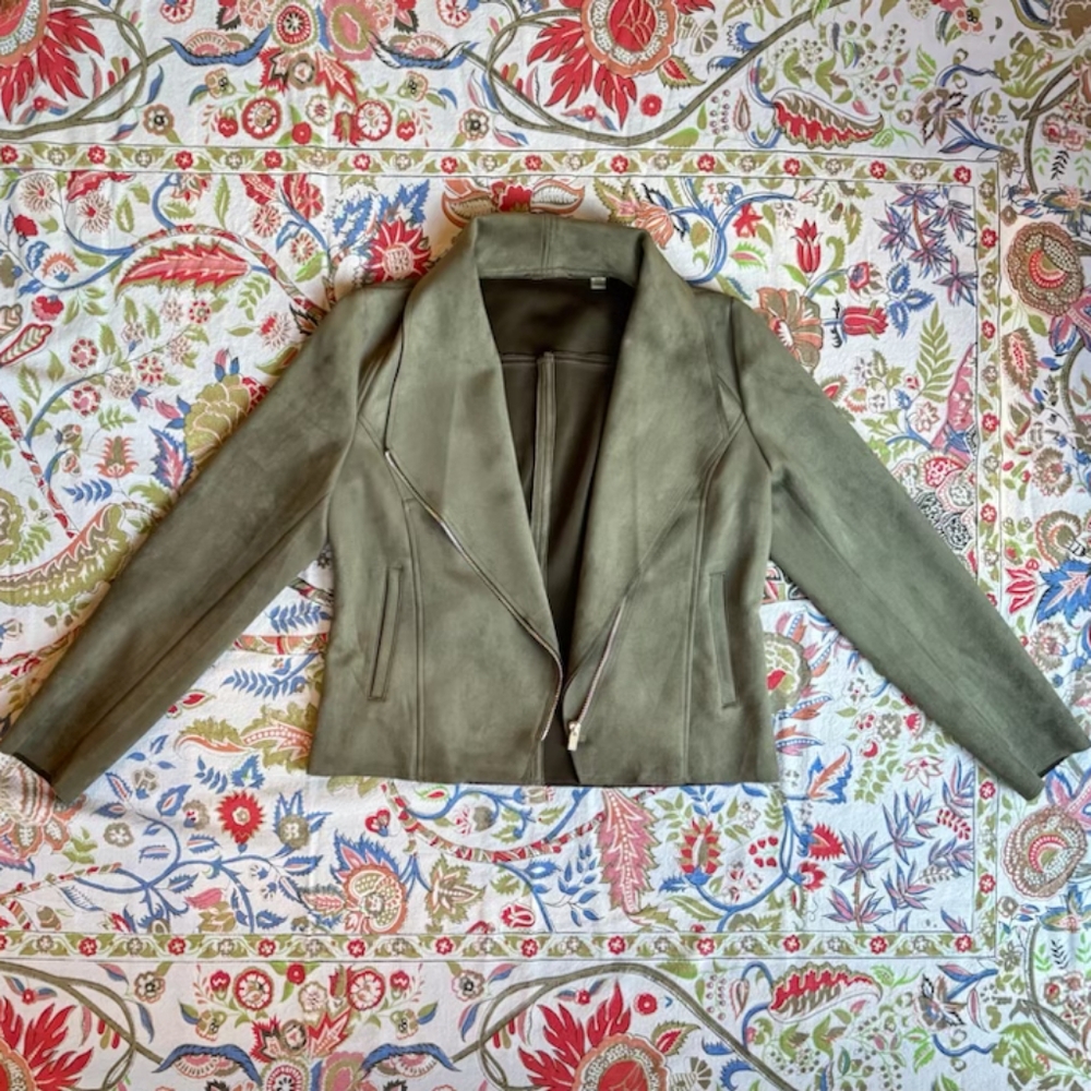 T Tahari Faux Leather Draped Moto Jacket